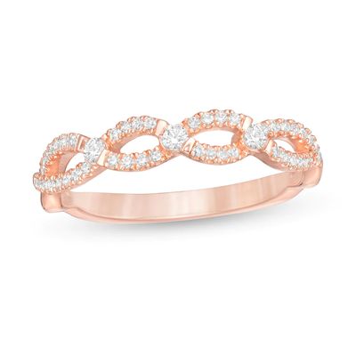 0.25 CT. T.W. Diamond Twist Shank Anniversary Band in 10K Rose Gold|Peoples Jewellers