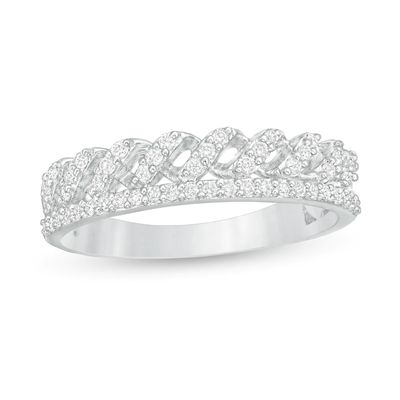 0.23 CT. T.W. Diamond Double Row Twist Shank Anniversary Band in 10K White Gold|Peoples Jewellers