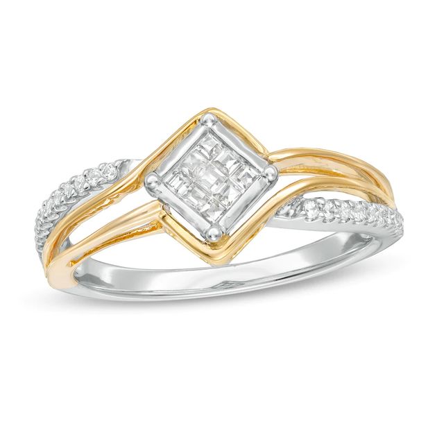 0.25 CT. T.W. Princess-Cut Composite Diamond Split Shank Ring in 10K Two-Tone Gold|Peoples Jewellers