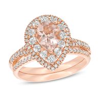 Pear-Shaped Morganite and 0.69 CT. T.W. Diamond Double Frame Bridal Set in 14K Rose Gold|Peoples Jewellers