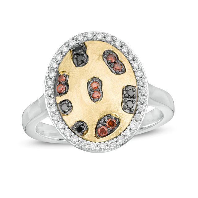 Wonder Woman™ Collection 0.30 CT. T.W. Multi-Colour and White Diamond Cheetah Ring in Sterling Silver and 10K Gold|Peoples Jewellers