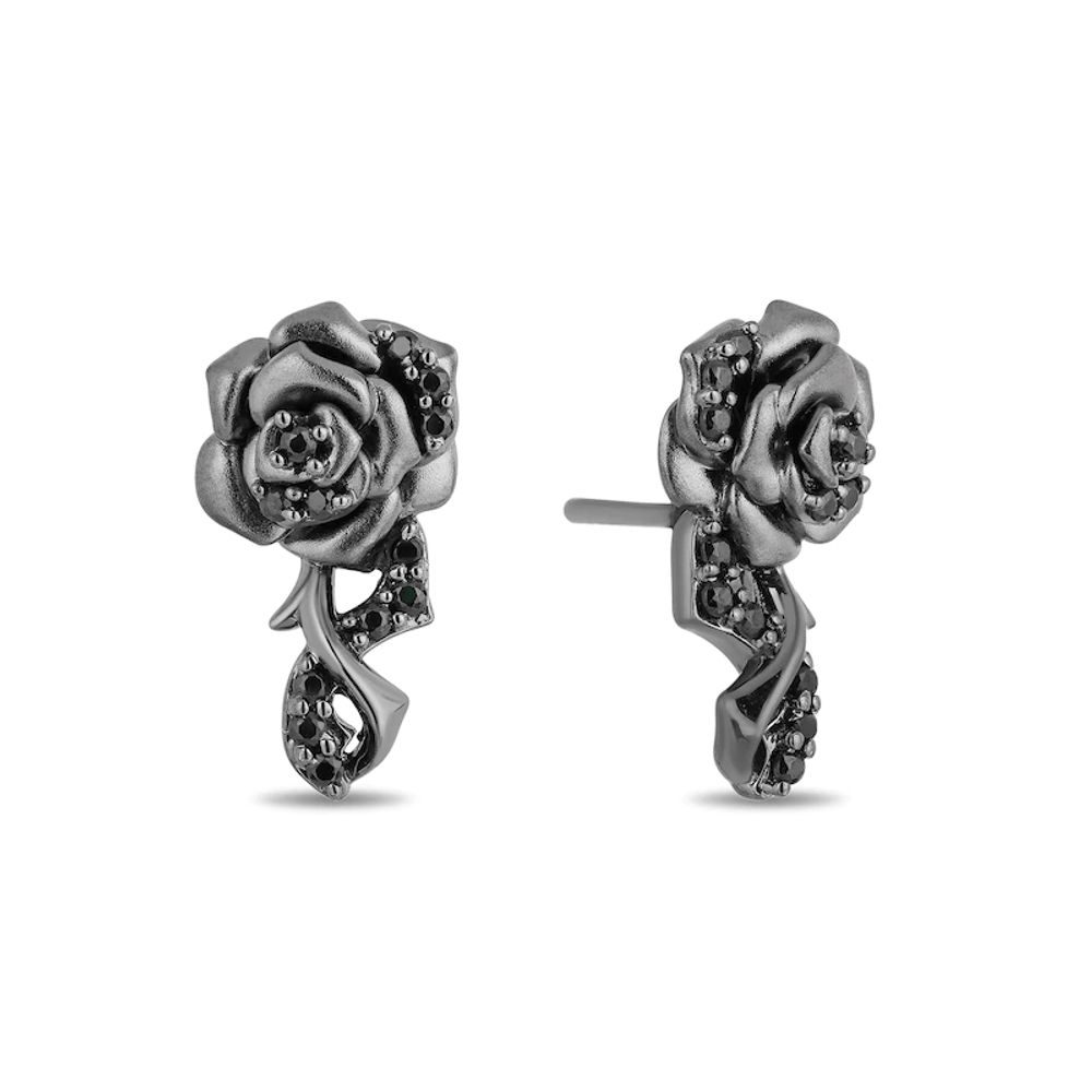 Enchanted Disney Villains Maleficent 0.18 CT. T.W. Black Diamond Rose Drop Earrings in Black Sterling Silver|Peoples Jewellers