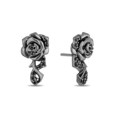 Enchanted Disney Villains Maleficent 0.18 CT. T.W. Black Diamond Rose Drop Earrings in Black Sterling Silver|Peoples Jewellers