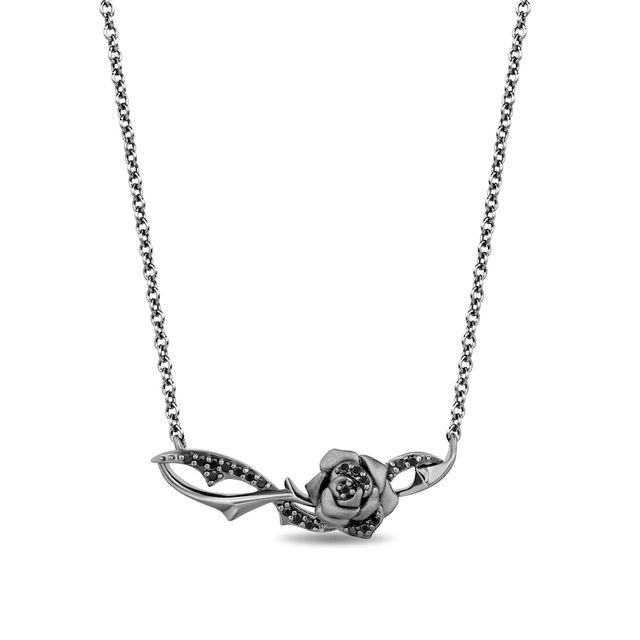 Enchanted Disney Villains Maleficent 0.145 CT. T.W. Black Diamond Rose Necklace in Black Sterling Silver|Peoples Jewellers