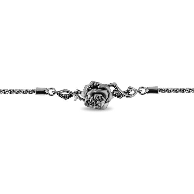 Enchanted Disney Villains Maleficent 0.145 CT. T.W. Black Diamond Rose Bolo Bracelet in Black Sterling Silver