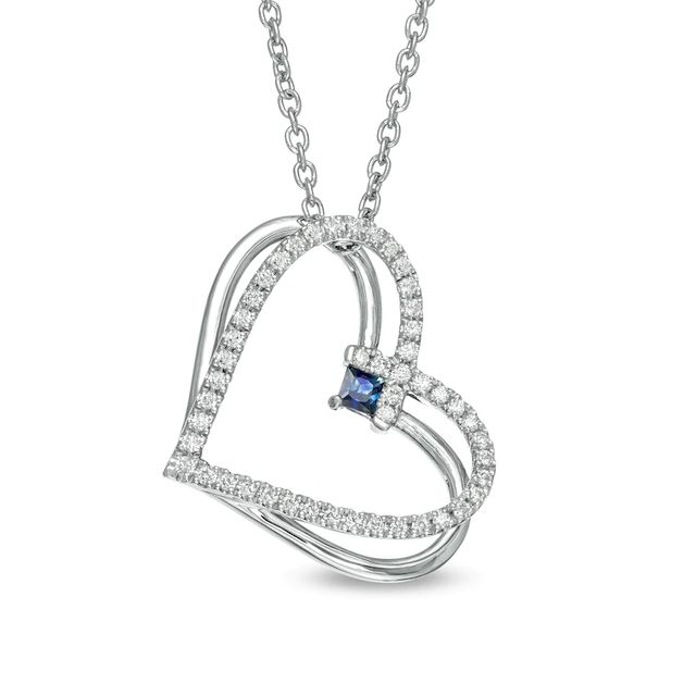 The Kindred Heart from Vera Wang Love Collection Sapphire and 0.18 CT. T.W. Diamond Heart Pendant in Sterling Silver|Peoples Jewellers