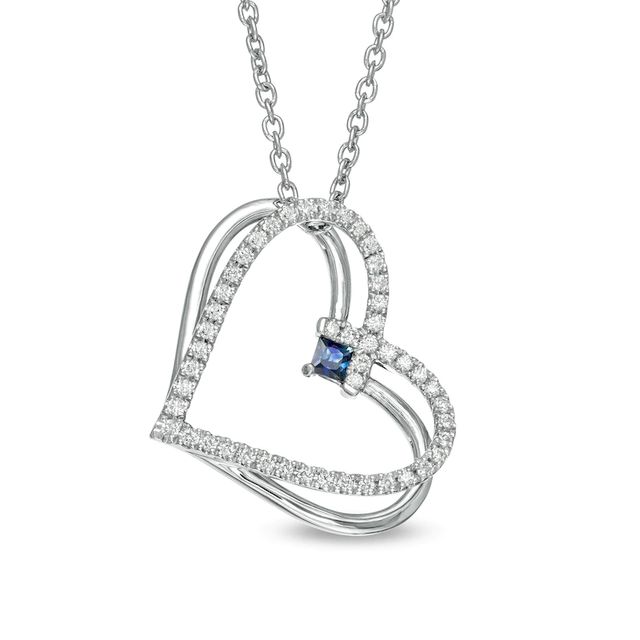 The Kindred Heart from Vera Wang Love Collection Sapphire and 0.18 CT. T.W. Diamond Heart Pendant in Sterling Silver