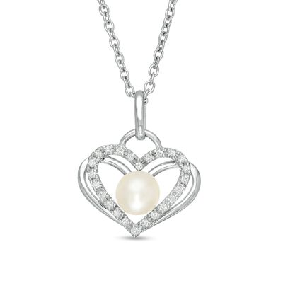 The Kindred Heart from Vera Wang Love Collection Freshwater Cultured Pearl and Diamond Pendant in Sterling Silver-19"|Peoples Jewellers