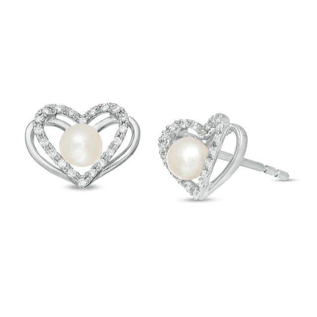 The Kindred Heart from Vera Wang Love Collection Freshwater Cultured Pearl and Diamond Stud Earrings in Sterling Silver|Peoples Jewellers