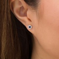 Vera Wang Love Collection 3.0mm Blue Sapphire and 0.146 CT. T.W. Diamond Frame Stud Earrings in Sterling Silver|Peoples Jewellers