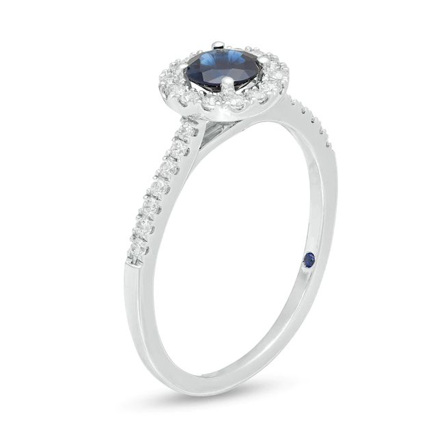 Vera Wang Love Collection 5.0mm Blue Sapphire and 0.23 CT. T.W. Diamond Frame Ring in Sterling Silver|Peoples Jewellers