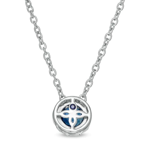 Vera Wang Love Collection 4.0mm Blue Sapphire and 0.085 CT. T.W. Diamond Frame Pendant in Sterling Silver - 19"