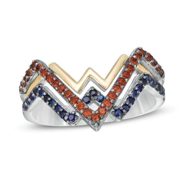 Wonder Woman™ Collection Garnet and Blue Sapphire Symbol Ring in Sterling Silver and 10K Gold|Peoples Jewellers