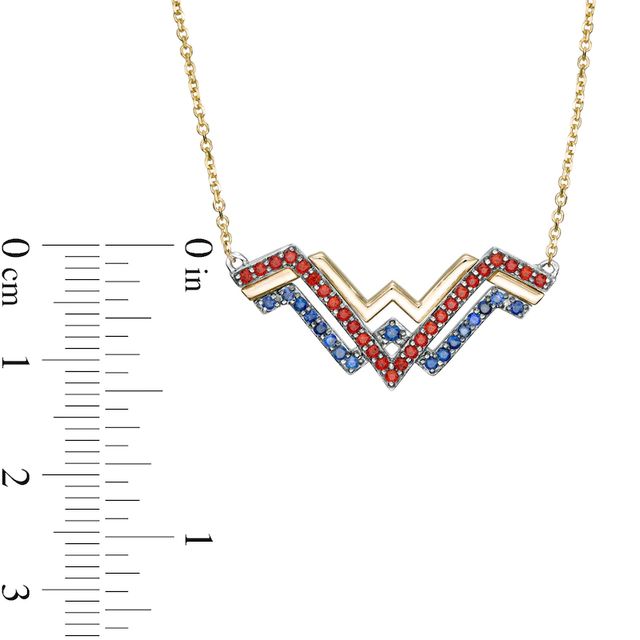 Wonder Woman™ Collection Garnet and Blue Sapphire Symbol Necklace in Sterling Silver and 10K Gold|Peoples Jewellers