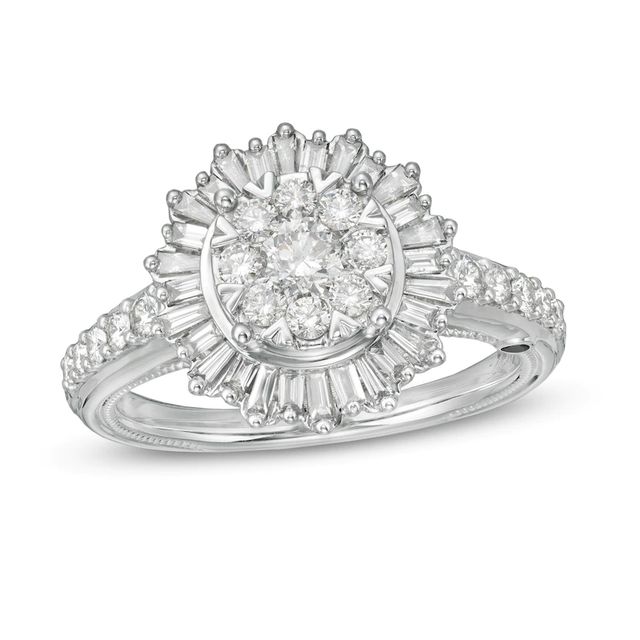 Marilyn Monroe™ Collection 0.95 CT. T.W. Composite Diamond Sunburst Frame Engagement Ring in 14K White Gold|Peoples Jewellers