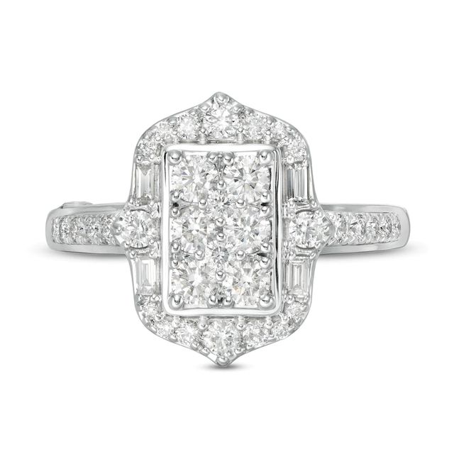 Marilyn Monroe™ Collection 0.95 CT. T.W. Composite Rectangle Diamond Ornate Frame Engagement Ring in 14K White Gold|Peoples Jewellers