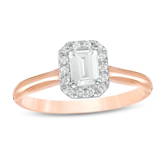 0.64 CT. T.W. Emerald-Cut Diamond Frame Engagement Ring in 14K Rose Gold|Peoples Jewellers