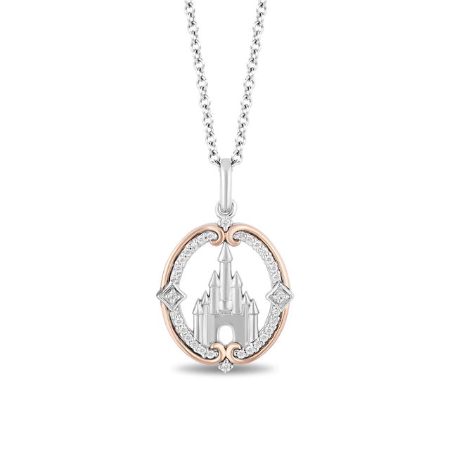 Enchanted Disney Princess 0.085 CT. T.W. Diamond Castle Pendant in Sterling Silver and 10K Rose Gold - 19"