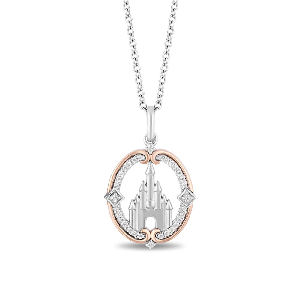 Enchanted Disney Princess 0.085 CT. T.W. Diamond Castle Pendant in Sterling Silver and 10K Rose Gold - 19"|Peoples Jewellers