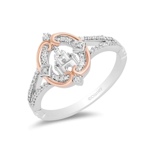 Enchanted Disney Princess 0.145 CT. T.W. Diamond Castle Ring in Sterling Silver and 10K Rose Gold