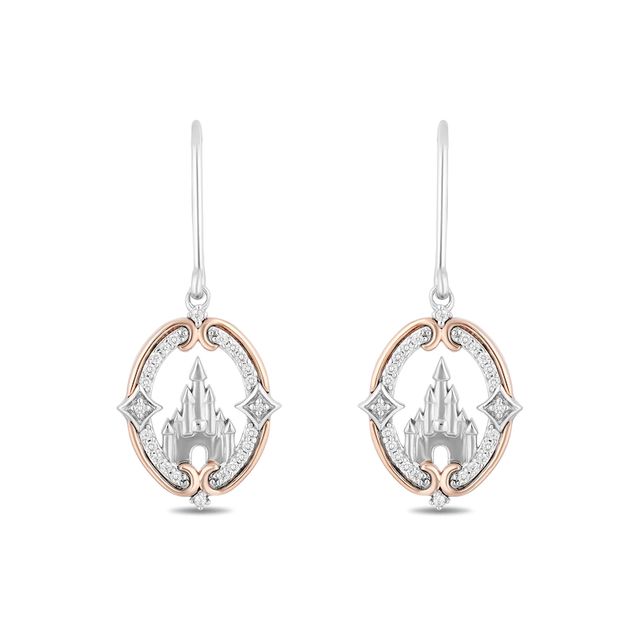 Enchanted Disney Princess 0.145 CT. T.W. Diamond Castle Drop Earrings in Sterling Silver and 10K Rose Gold