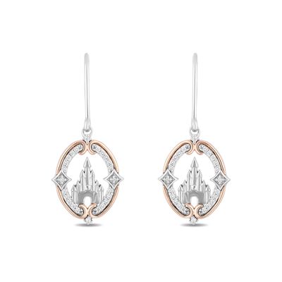 Enchanted Disney Princess 0.145 CT. T.W. Diamond Castle Drop Earrings in Sterling Silver and 10K Rose Gold|Peoples Jewellers