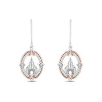 Enchanted Disney Princess 0.145 CT. T.W. Diamond Castle Drop Earrings in Sterling Silver and 10K Rose Gold|Peoples Jewellers