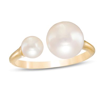 Freshwater Cultured Pearl Graduated Duo Wrap Ring in 10K Gold-Size 7|Peoples Jewellers