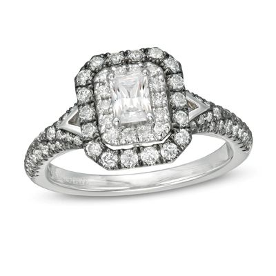 Vera Wang Love Collection 0.95 CT. T.W. Emerald-Cut Diamond Frame Engagement Ring in 14K White Gold with Black Rhodium|Peoples Jewellers