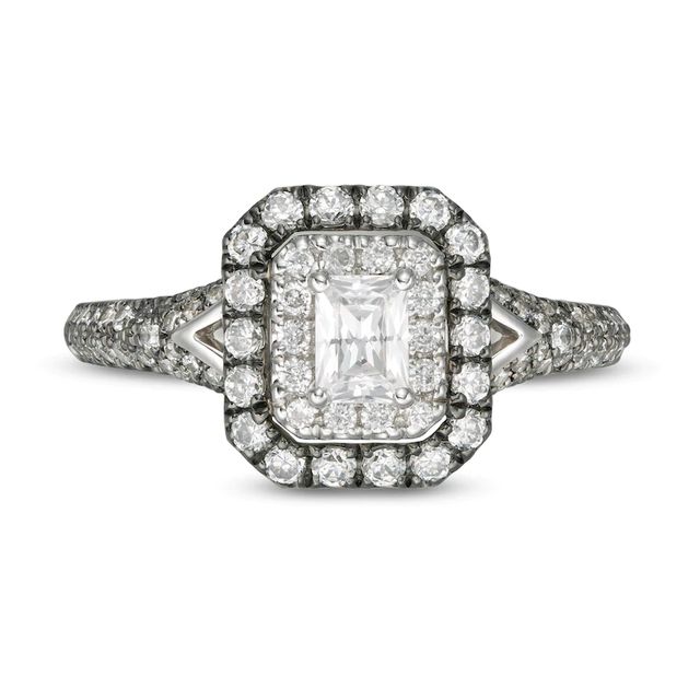 Vera Wang Love Collection 0.95 CT. T.W. Emerald-Cut Diamond Frame Engagement Ring in 14K White Gold with Black Rhodium|Peoples Jewellers