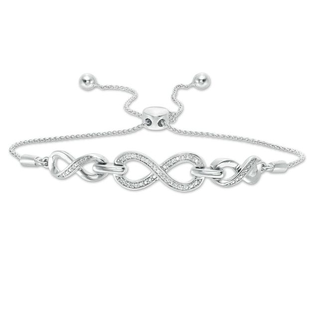 Diamond Accent Triple Infinity Bolo Bracelet in Sterling Silver - 9.5"|Peoples Jewellers