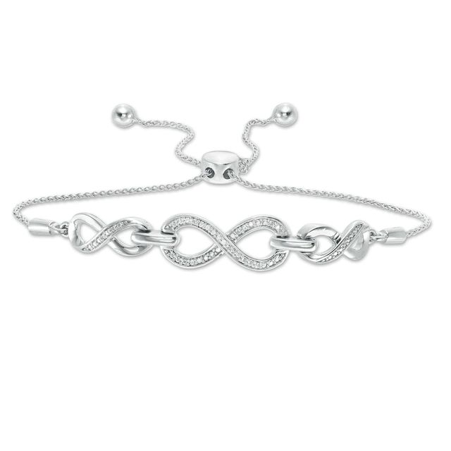 Diamond Accent Triple Infinity Bolo Bracelet in Sterling Silver - 9.5"