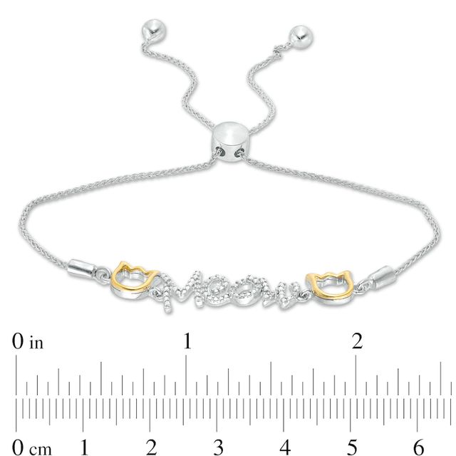 0.04 CT. T.W. Diamond Cat Silhouette "Meow" Bolo Bracelet in Sterling Silver and 10K Gold - 9.5"