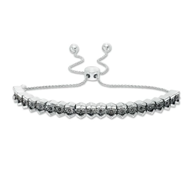 0.09 CT. T.W. Black Diamond Tennis-Style Bolo Bracelet in Sterling Silver - 9.5"