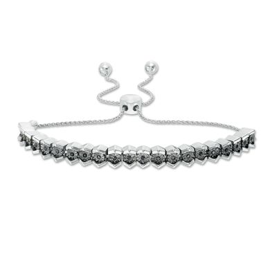0.09 CT. T.W. Black Diamond Tennis-Style Bolo Bracelet in Sterling Silver - 9.5"|Peoples Jewellers