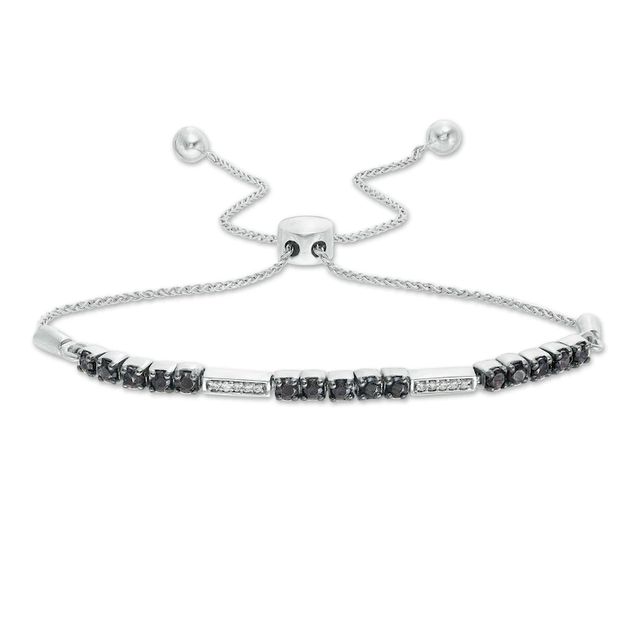 0.69 CT. T.W. Enhanced Black and White Diamond Stripes Bolo Bracelet in Sterling Silver - 9.5"|Peoples Jewellers