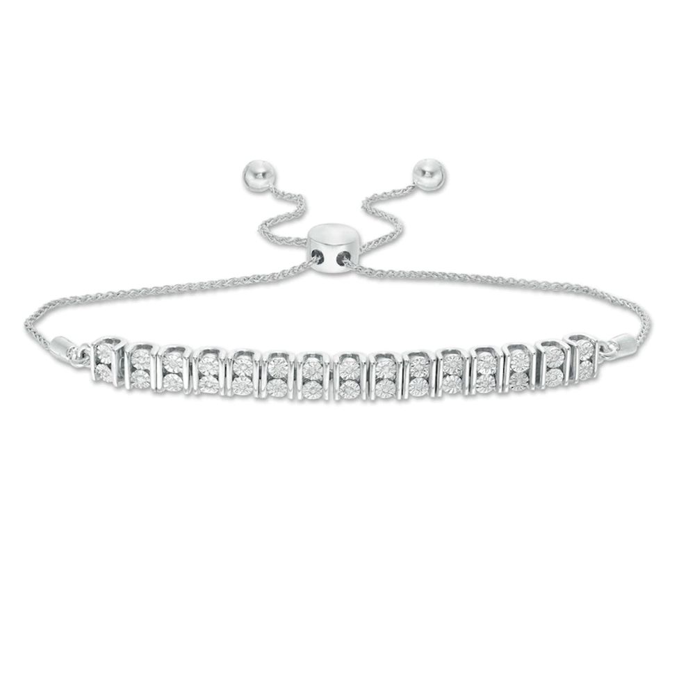 0.09 CT. T.W. Diamond Double Row Bolo Bracelet in Sterling Silver - 9.5"|Peoples Jewellers