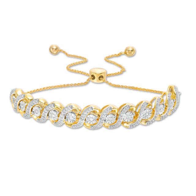 0.45 CT. T.W. Diamond Cascading Bolo Bracelet in Sterling Silver and 14K Gold Plate - 9.5"|Peoples Jewellers