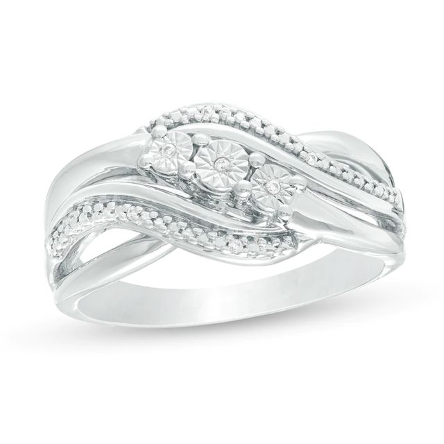 Diamond Accent Three Stone Bypass Split Shank Promise Ring in Sterling Silver|Peoples Jewellers