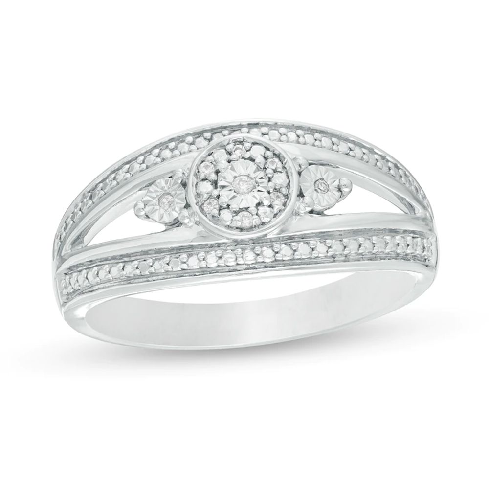 Diamond Accent Bead Split Shank Ring in Sterling Silver|Peoples Jewellers