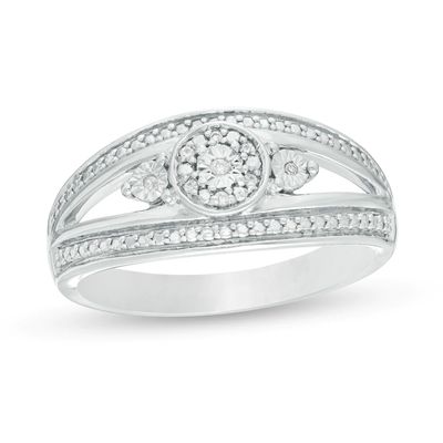 Diamond Accent Bead Split Shank Ring in Sterling Silver|Peoples Jewellers