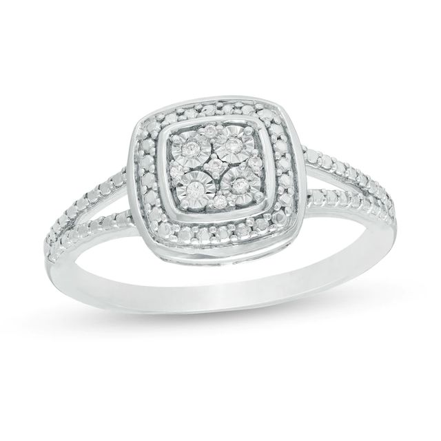 Composite Diamond Accent Cushion Frame Split Shank Ring in 10K White Gold|Peoples Jewellers