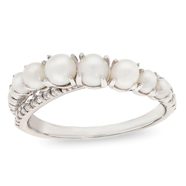Cultured Freshwater Pearl and White Topaz Crossover Ring in Sterling Silver|Peoples Jewellers