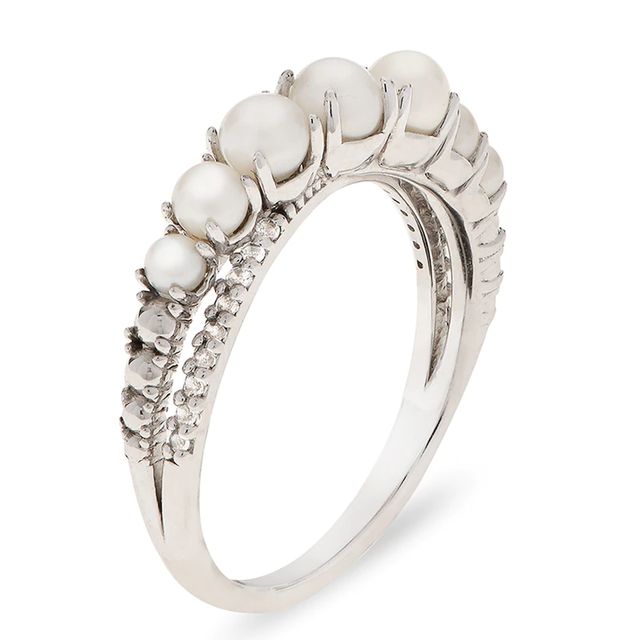 Freshwater Cultured Pearl and White Topaz Crossover Ring in Sterling Silver|Peoples Jewellers