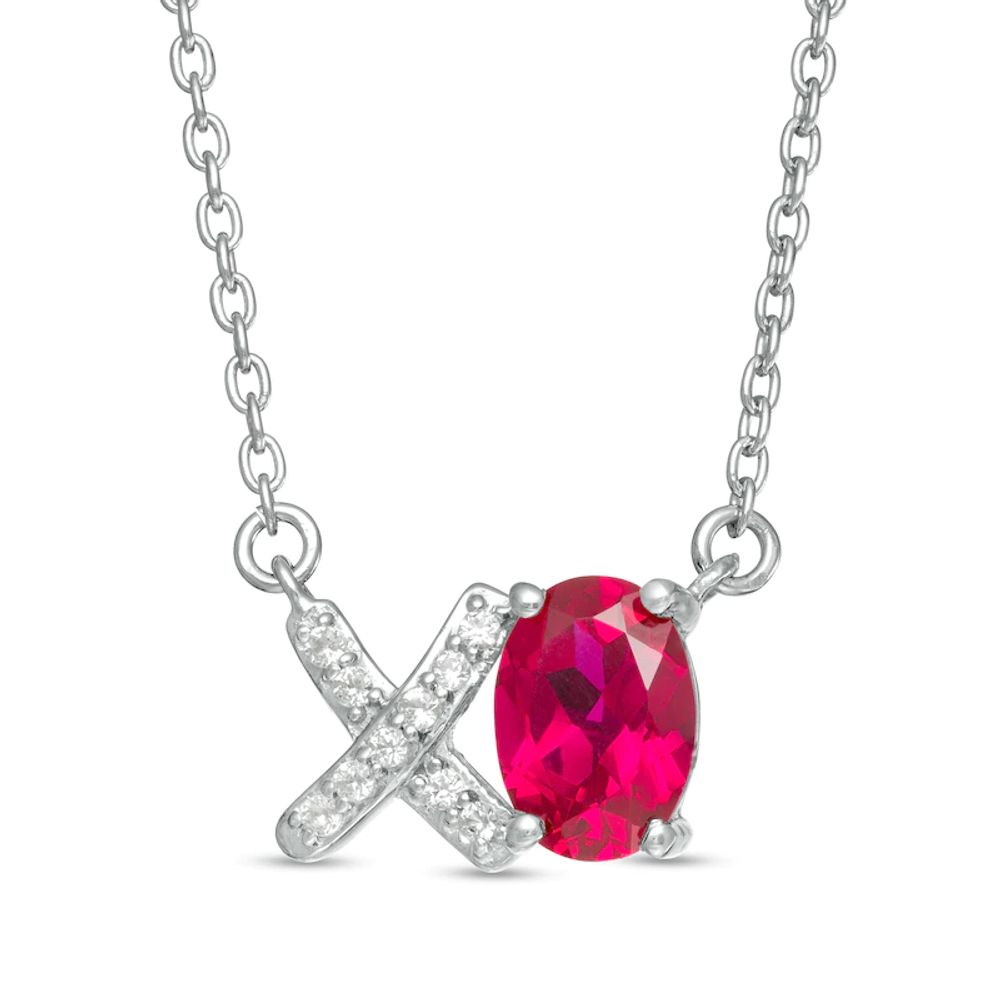 Oval Lab-Created Ruby and White Sapphire "XO" Necklace in Sterling Silver|Peoples Jewellers