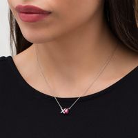 Oval Lab-Created Ruby and White Sapphire "XO" Necklace in Sterling Silver|Peoples Jewellers