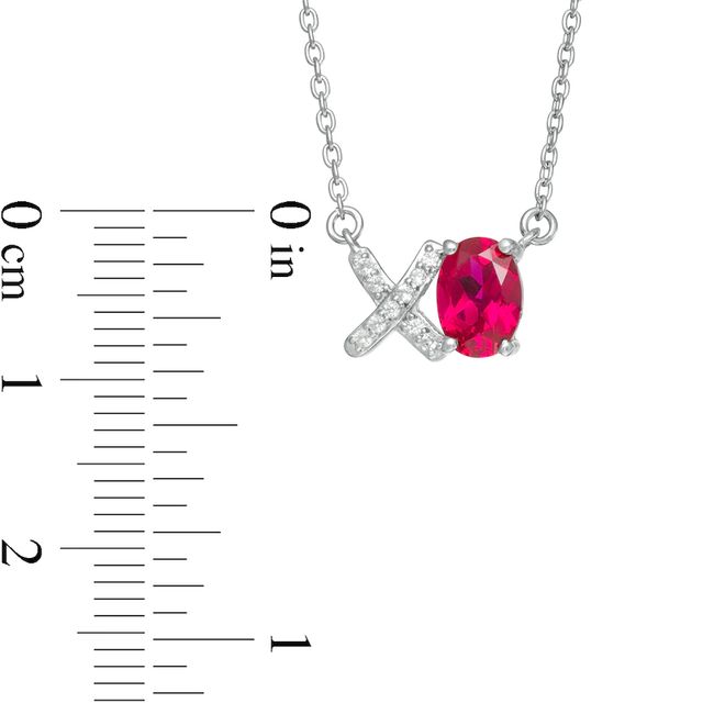 Oval Lab-Created Ruby and White Sapphire "XO" Necklace in Sterling Silver|Peoples Jewellers