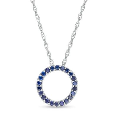 Blue Sapphire Circle Pendant in 10K White Gold|Peoples Jewellers