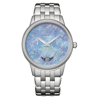 Ladies' Citizen Eco-Drive® Calendrier Diamond Accent Chronograph Watch with Mother-of-Pearl Dial (Model: FD0000-52N)|Peoples Jewellers