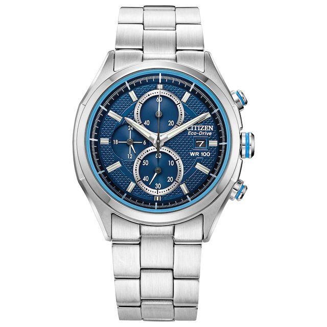 Men's Citizen Eco-Drive® Drive Chronograph Watch with Textured Dark Blue Dial (Model: CA0430-54M)|Peoples Jewellers